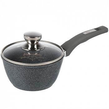 Ковш 1.2л с несъемной ручкой и стеклянной крышкой АП "Premium" (grey) арт. 81901