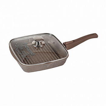 Сковорода-гриль квадр.24*24 АП Гранит brown со съемной ручкой  и стекл. крышкой арт.С064806