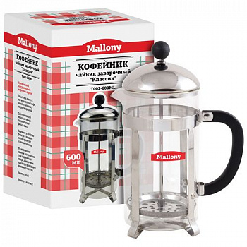 Чайник/кофейник (кофе-пресс) "Сlassico"  T002-600ML (сталь) арт.950144