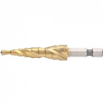 Сверло ступенчатое,4-5-6-7-8-9-10-11-12 мм, HSS, спиральный проф., шестигр. хвостовик// Matrix 72353