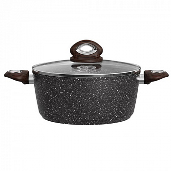 Кастрюля 5 л Ranshel R-25550 чёрный гранит с индукционным дном, стекл. крышка, d=26 см а/п